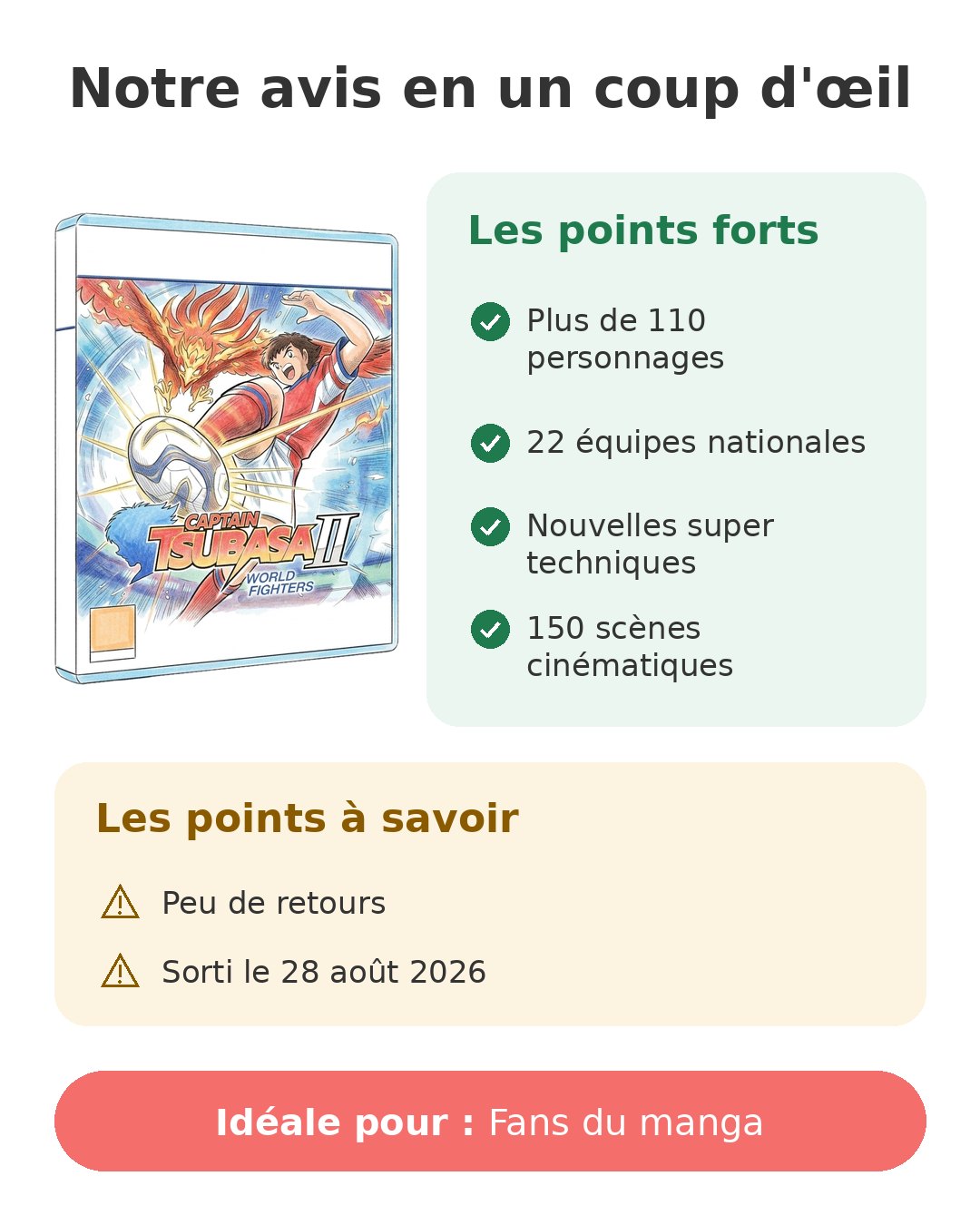 Notre avis en un coup d'œil sur Captain Tsubasa 2 PS5