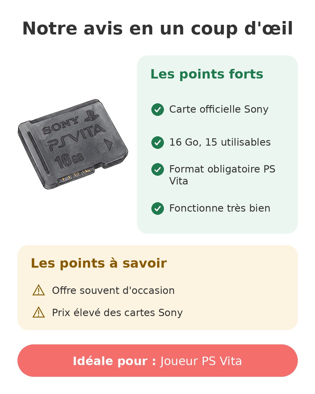 Notre avis en un coup d'œil sur Carte PS Vita 16 Go