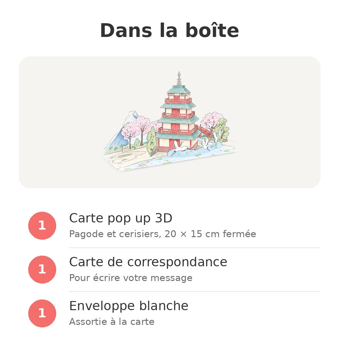 Contenu de la boîte : Carte pop up pagode