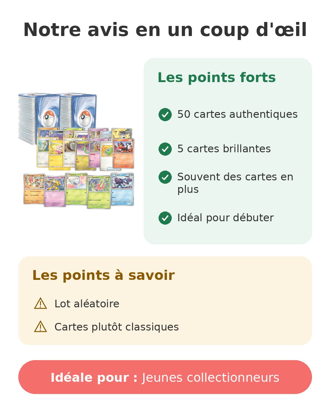 Notre avis en un coup d'œil sur Lot 50 cartes Pokémon