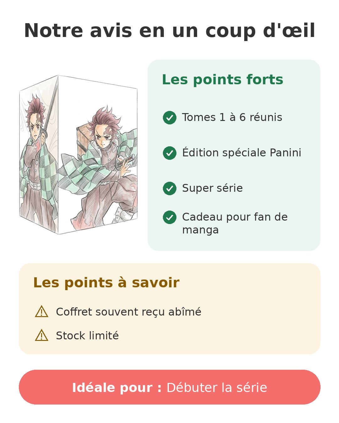 Demon Slayer en coffret tomes 1 à 6 pour débuter Notre avis en un coup d'œil sur Coffret Demon Slayer