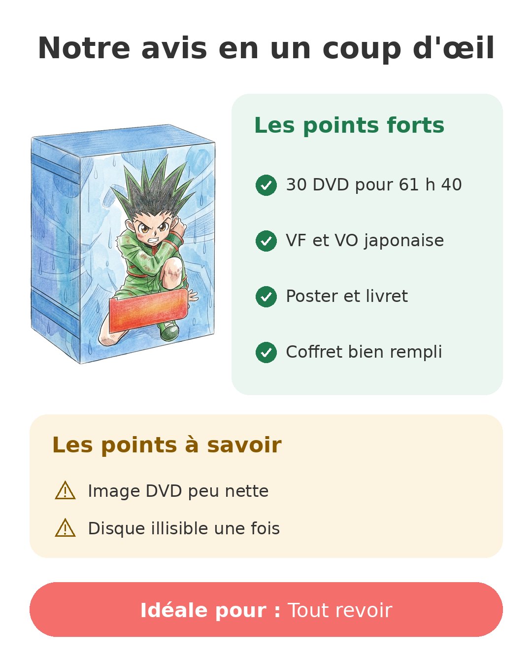 Notre avis en un coup d'œil sur Intégrale HxH DVD