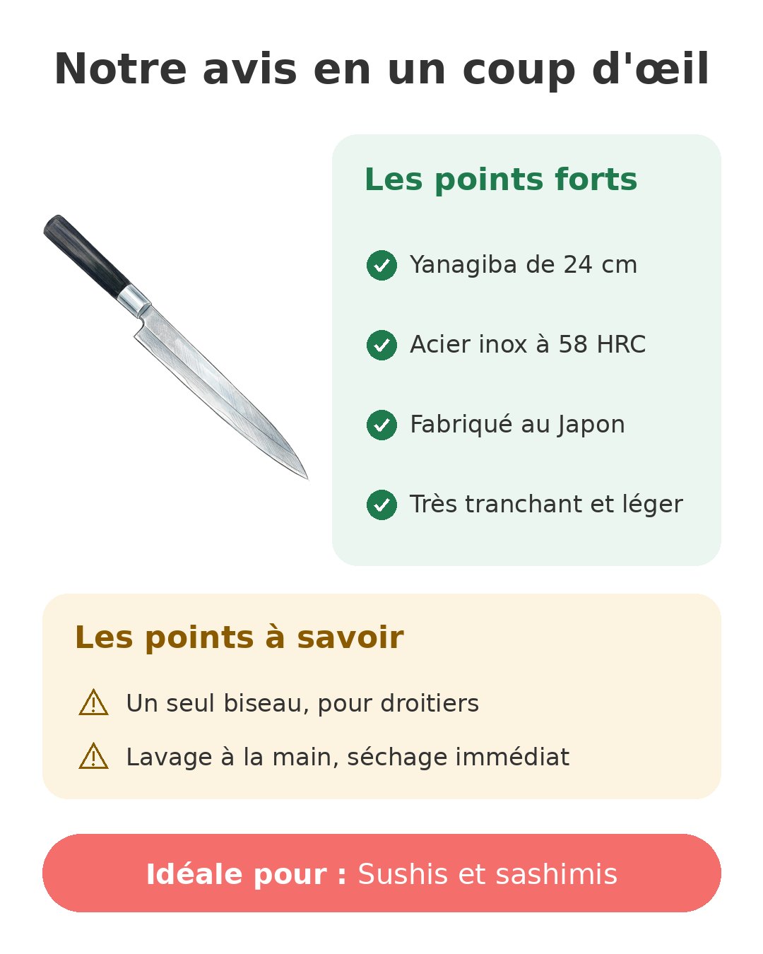 Notre avis en un coup d'œil sur Yanagiba KAI 24 cm