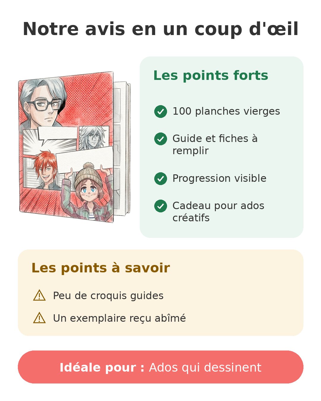 Notre avis en un coup d'œil sur Carnet Crée ton manga