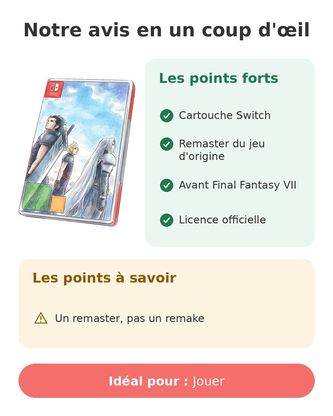Notre avis en un coup d'œil sur Crisis Core