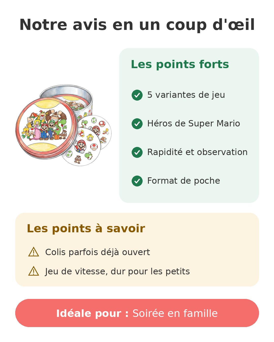 Notre avis en un coup d'œil sur Dobble Super Mario