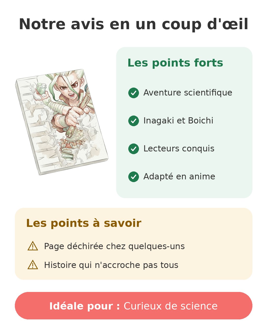 Notre avis en un coup d'œil sur Dr. Stone tome 1