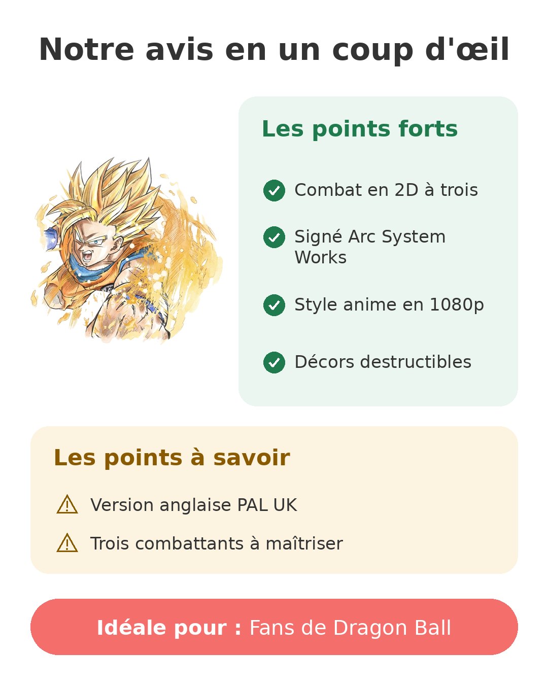 Notre avis en un coup d'œil sur Dragon Ball FighterZ