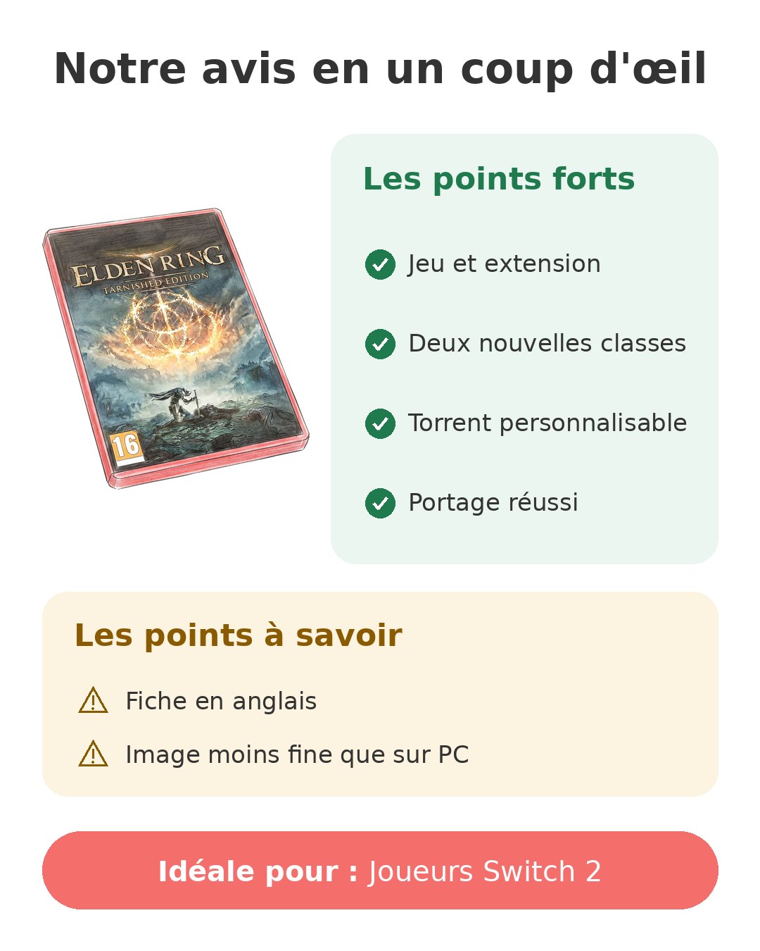 Notre avis en un coup d'œil sur Elden Ring Switch 2
