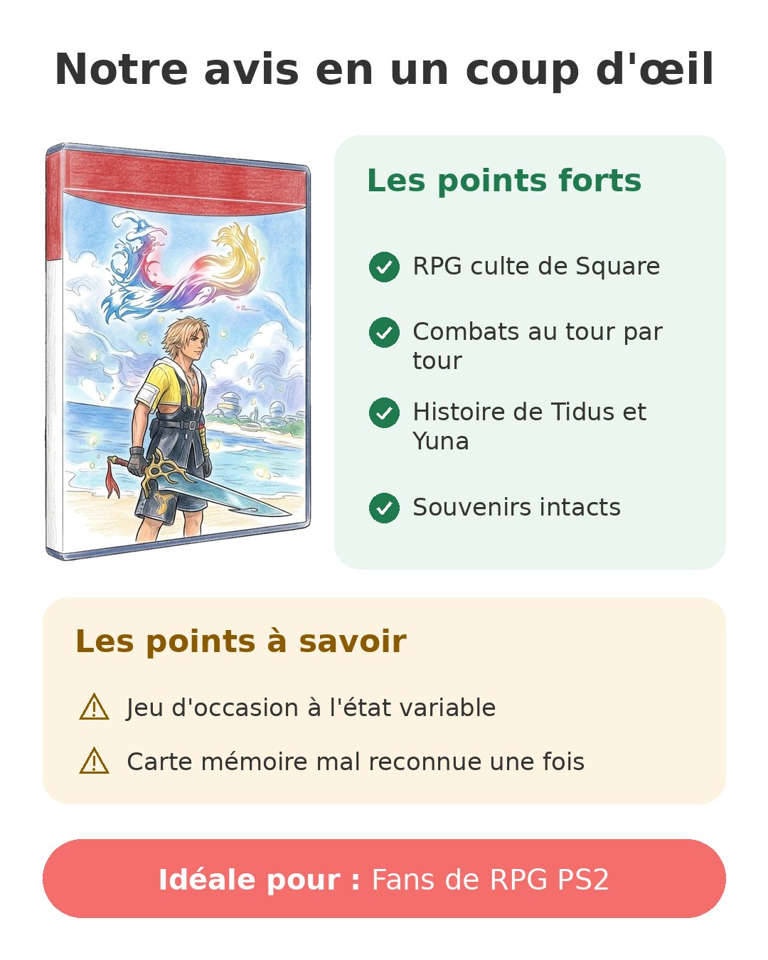 Notre avis en un coup d'œil sur Final Fantasy X PS2