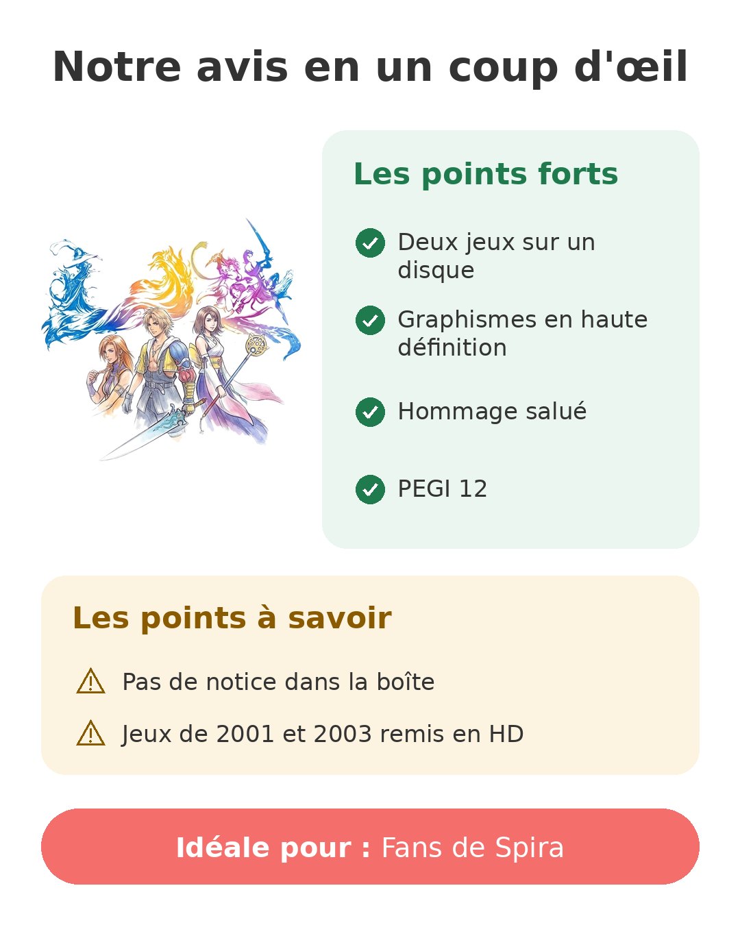 Notre avis en un coup d'œil sur Final Fantasy X HD PS3