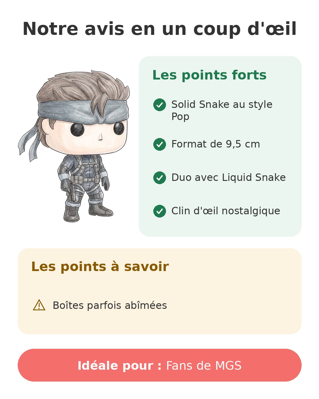 Notre avis en un coup d'œil sur Pop Solid Snake