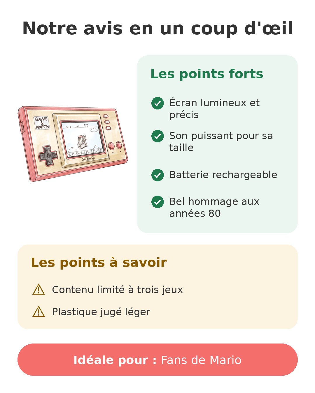 Notre avis en un coup d'œil sur Game & Watch Mario