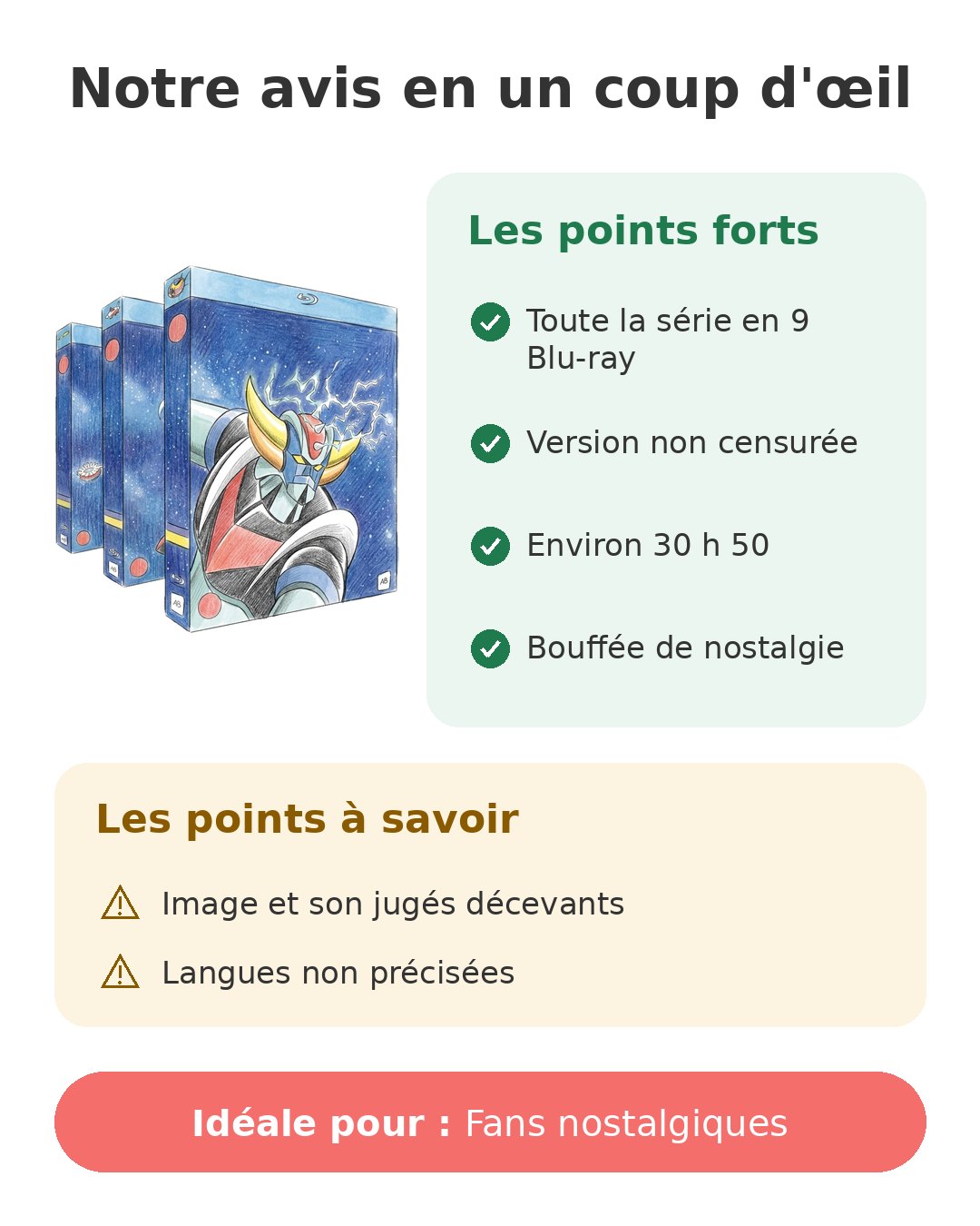 Notre avis en un coup d'œil sur Goldorak intégrale