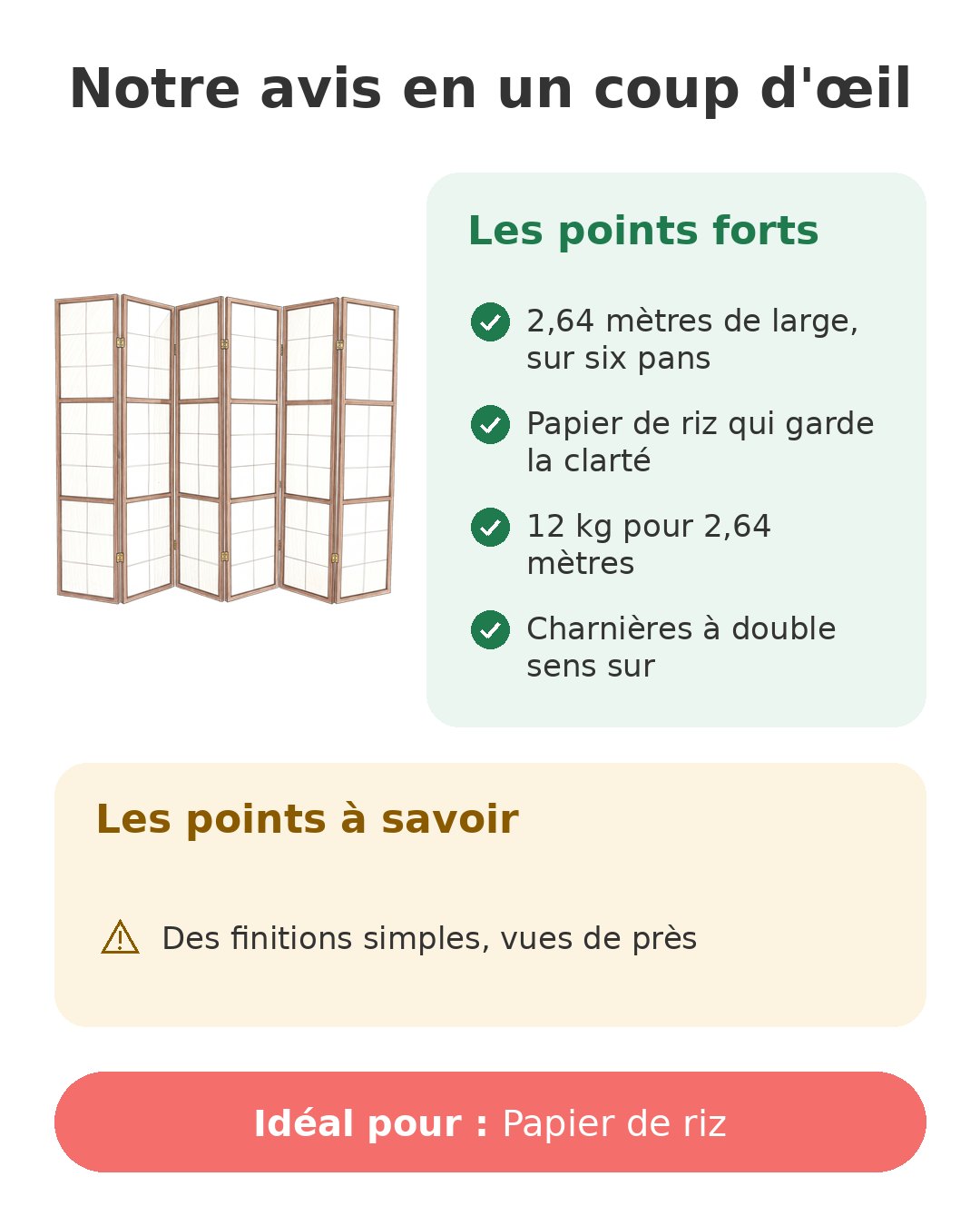 Notre avis en un coup d'œil sur Shoji six pans