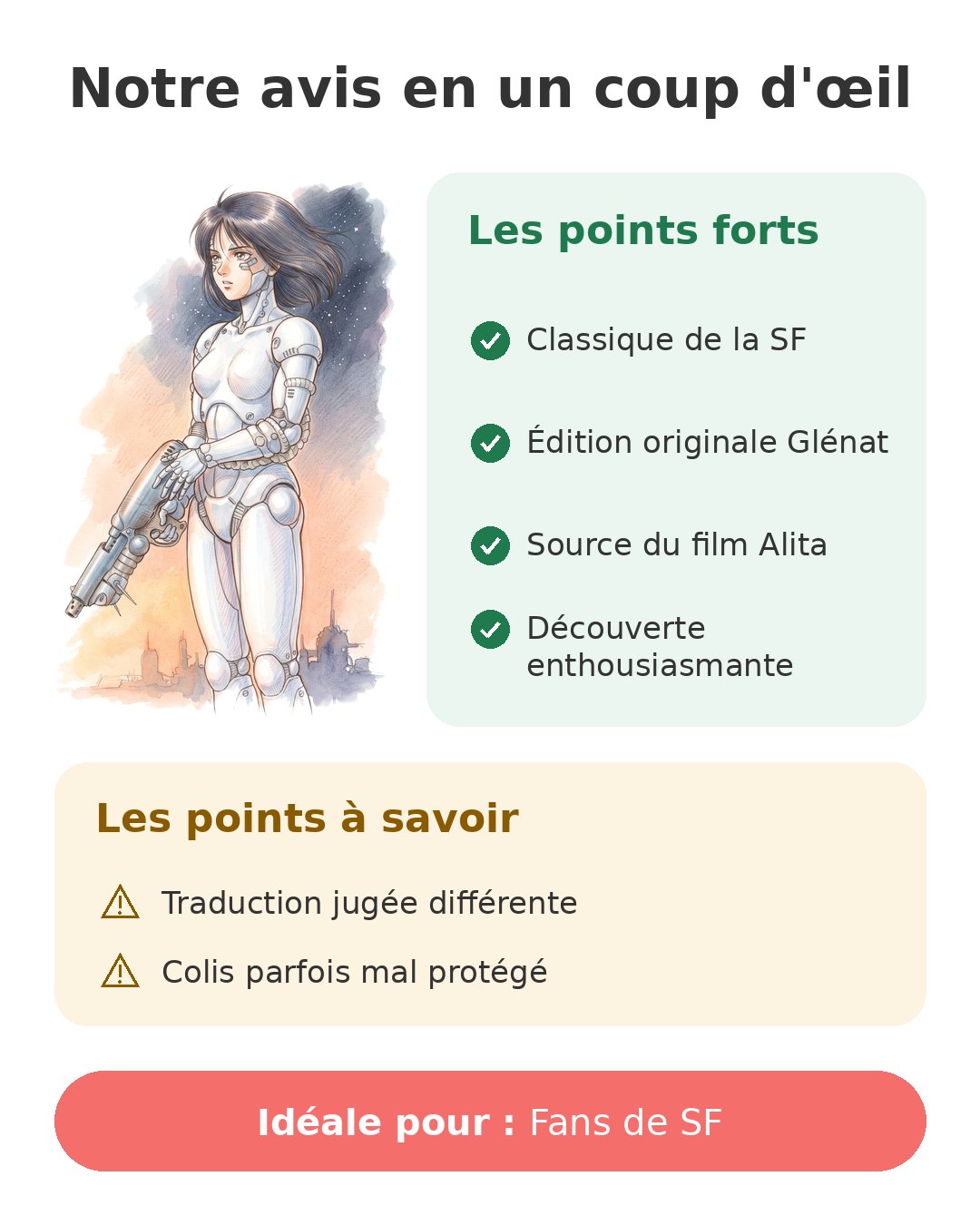Gunnm - Tome 1 Notre avis en un coup d'œil sur Gunnm tome 1