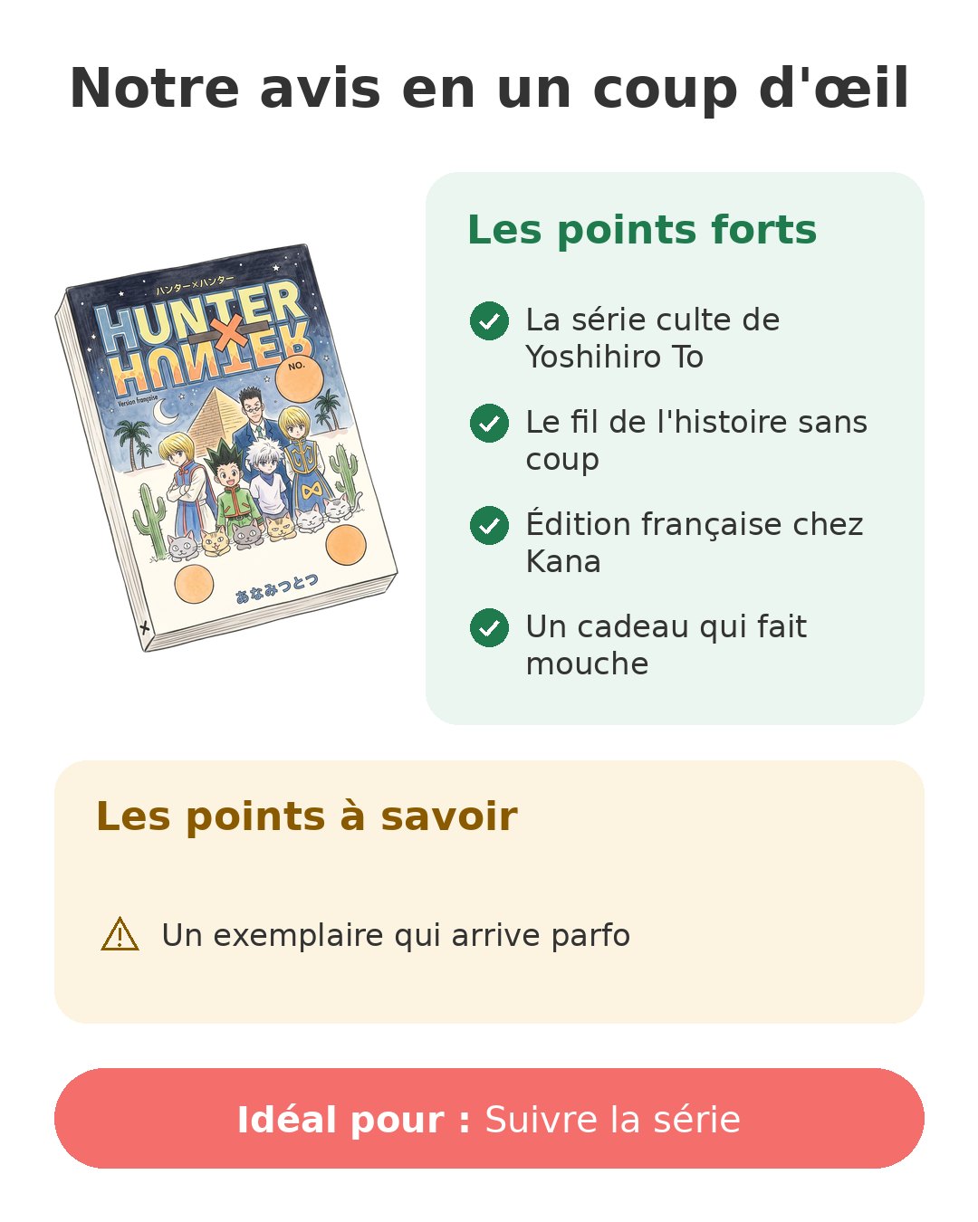 Notre avis en un coup d'œil sur Hunter x Hunter T20
