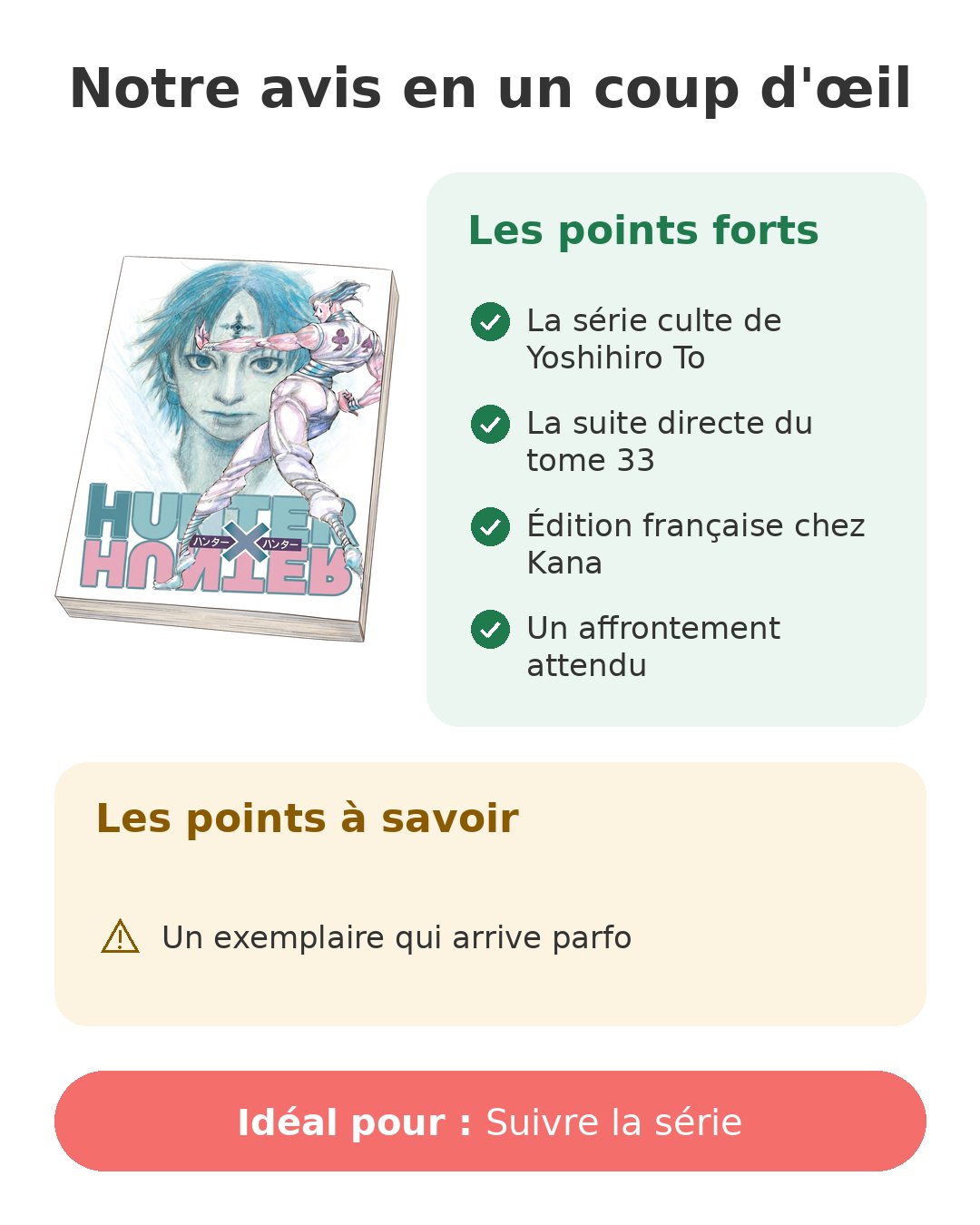 Notre avis en un coup d'œil sur Hunter x Hunter T34