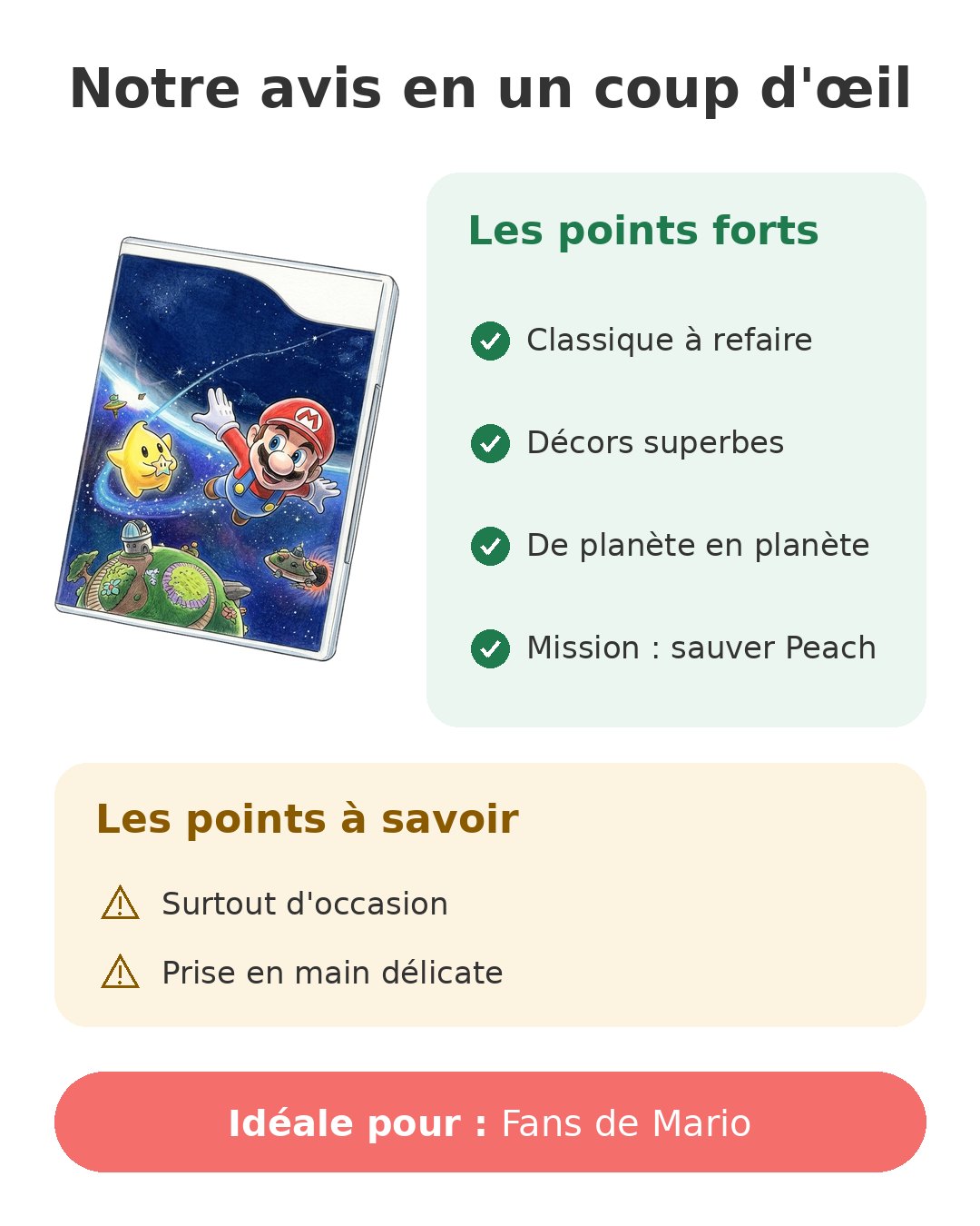 Notre avis en un coup d'œil sur Super Mario Galaxy Wii
