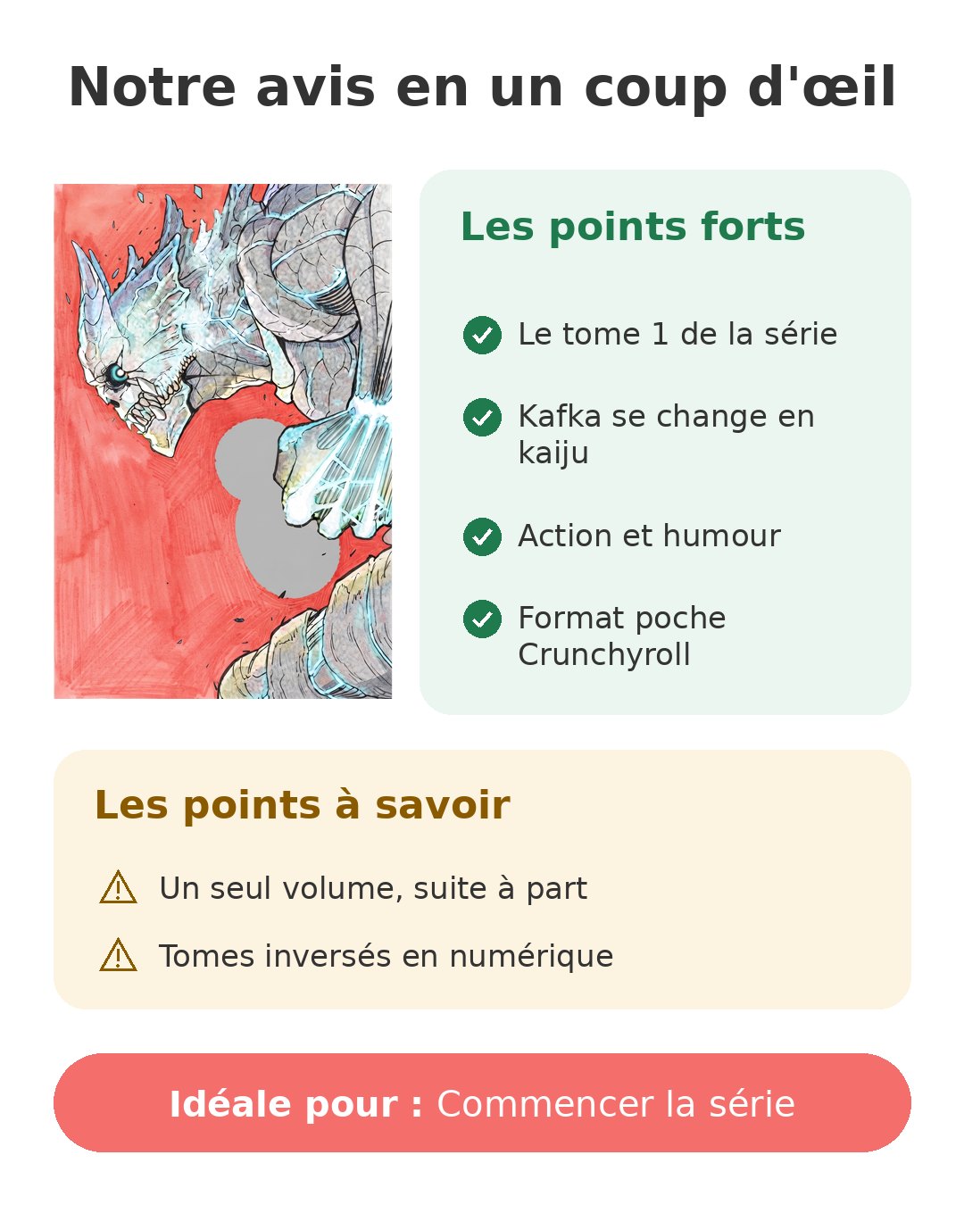 Notre avis en un coup d'œil sur Kaiju n°8 tome 1