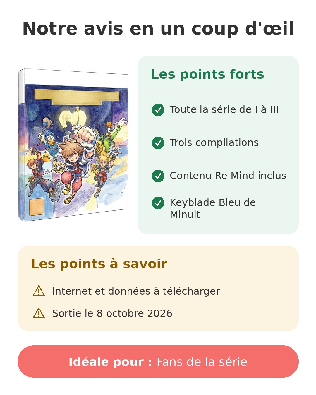Notre avis en un coup d'œil sur Kingdom Hearts I à III