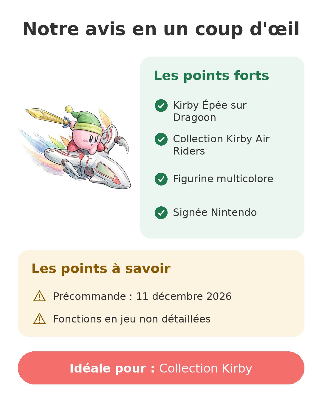 Notre avis en un coup d'œil sur Amiibo Kirby Dragoon