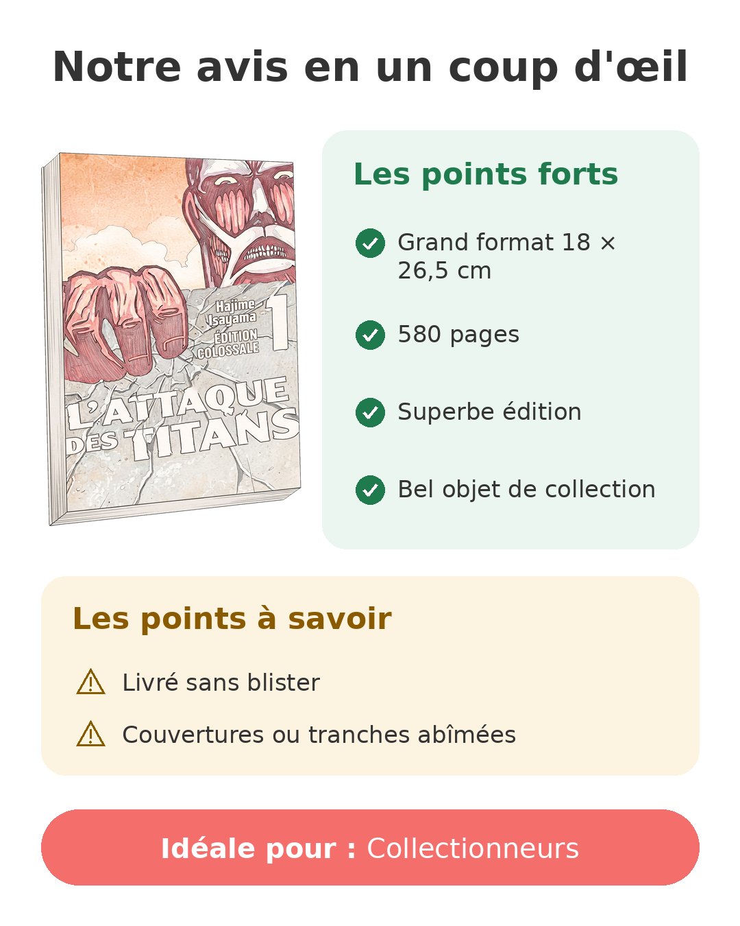 L'Attaque des Titans tome 1 en Edition Colossale Notre avis en un coup d'œil sur Titans Colossale T1