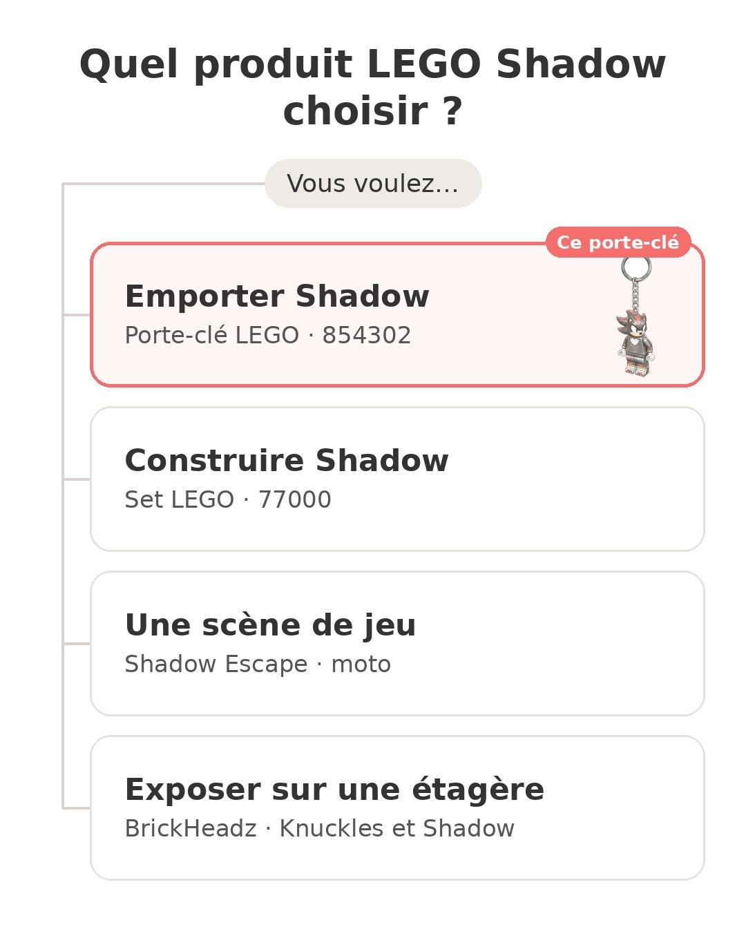 Quel modèle choisir : Porte-clé LEGO Shadow et ses concurrents