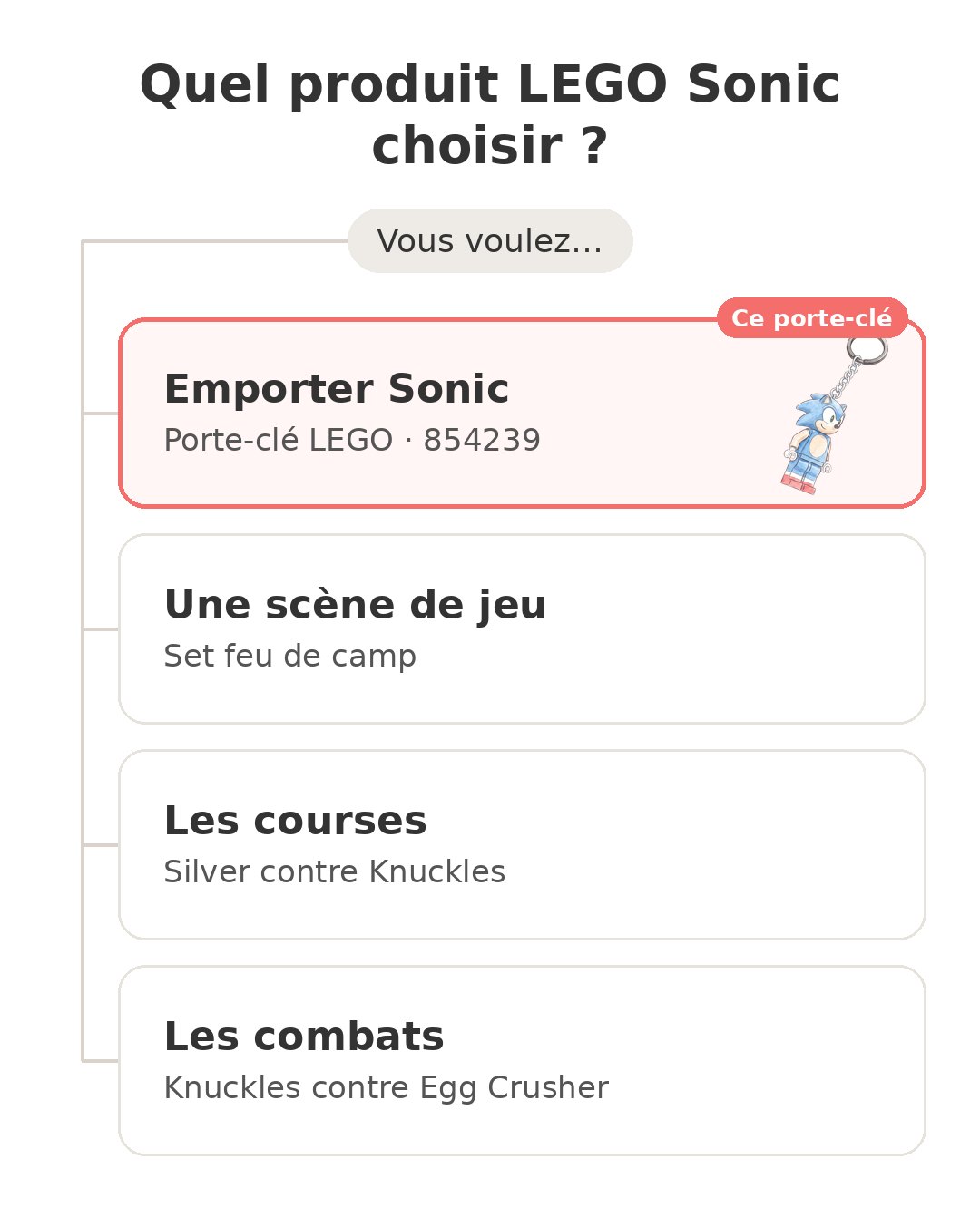 Quel modèle choisir : Porte-clé LEGO Sonic et ses concurrents