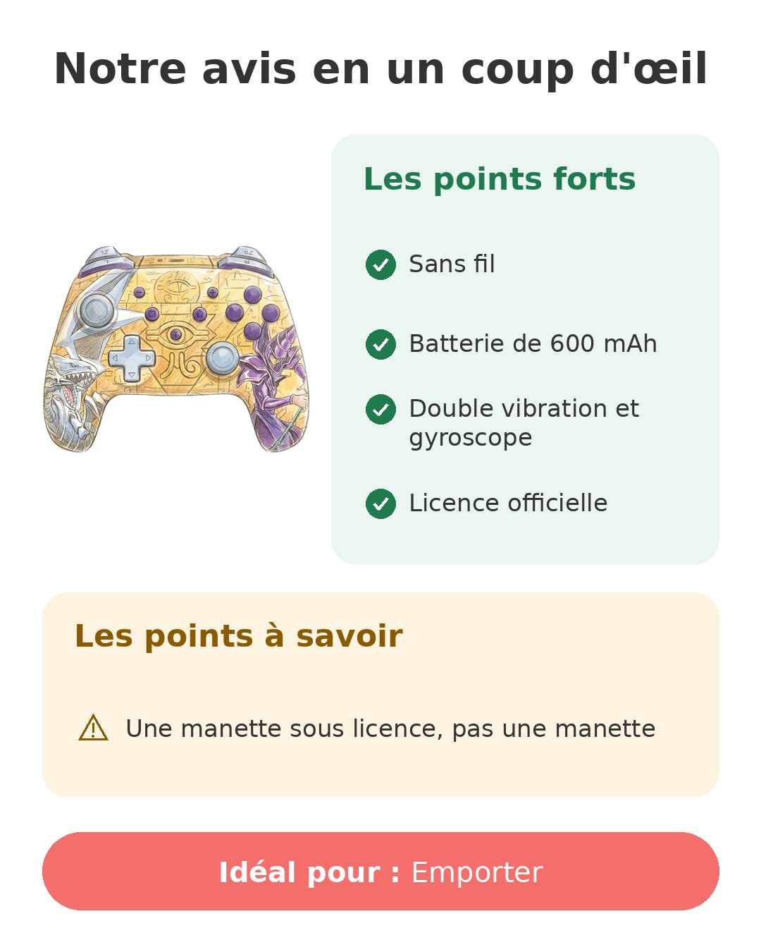 Notre avis en un coup d'œil sur Manette Yu-Gi-Oh