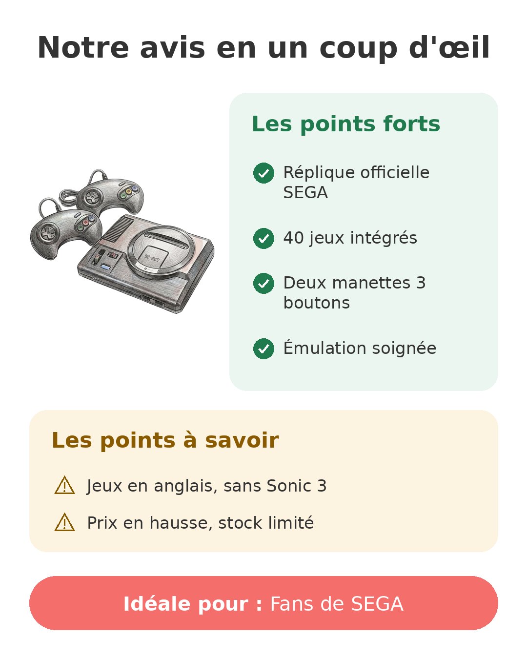 Notre avis en un coup d'œil sur Mega Drive Mini