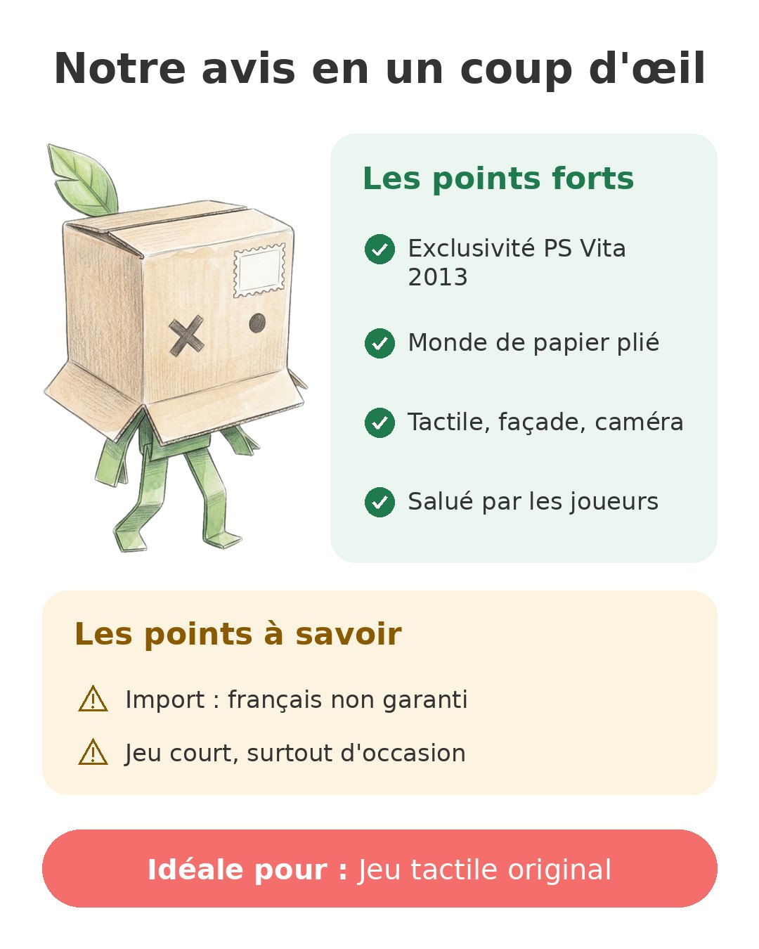 Notre avis en un coup d'œil sur Tearaway PS Vita