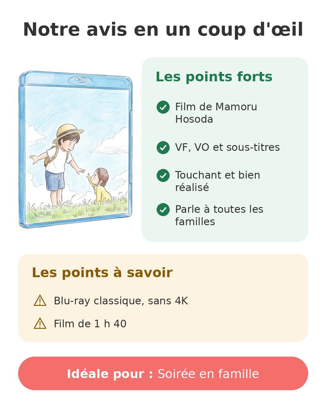 Notre avis en un coup d'œil sur Miraï ma petite sœur