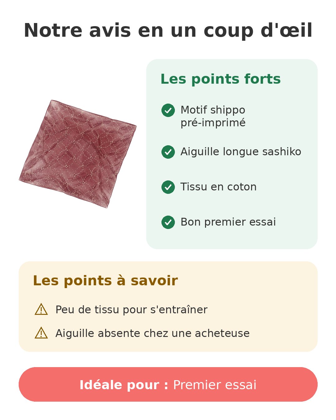 Notre avis en un coup d'œil sur Sashiko shippo