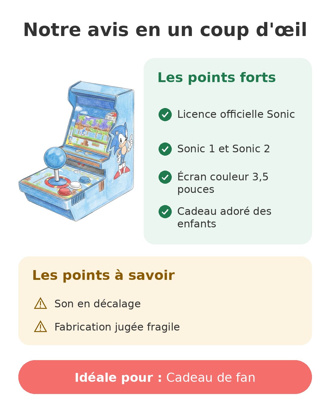 Notre avis en un coup d'œil sur Borne My Arcade Sonic