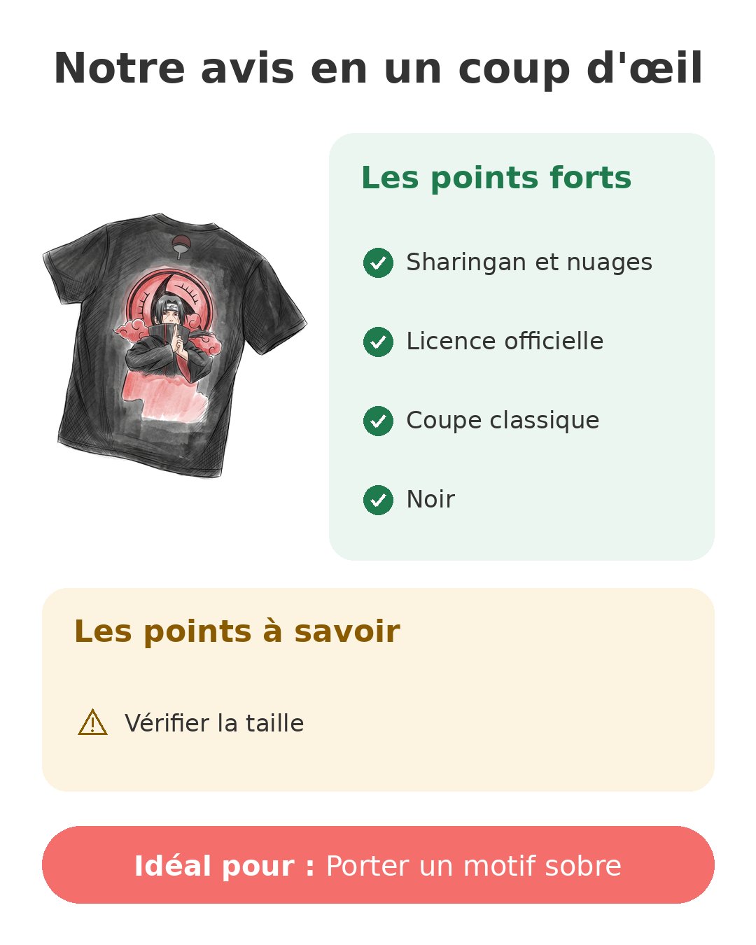 Notre avis en un coup d'œil sur T-shirt Itachi