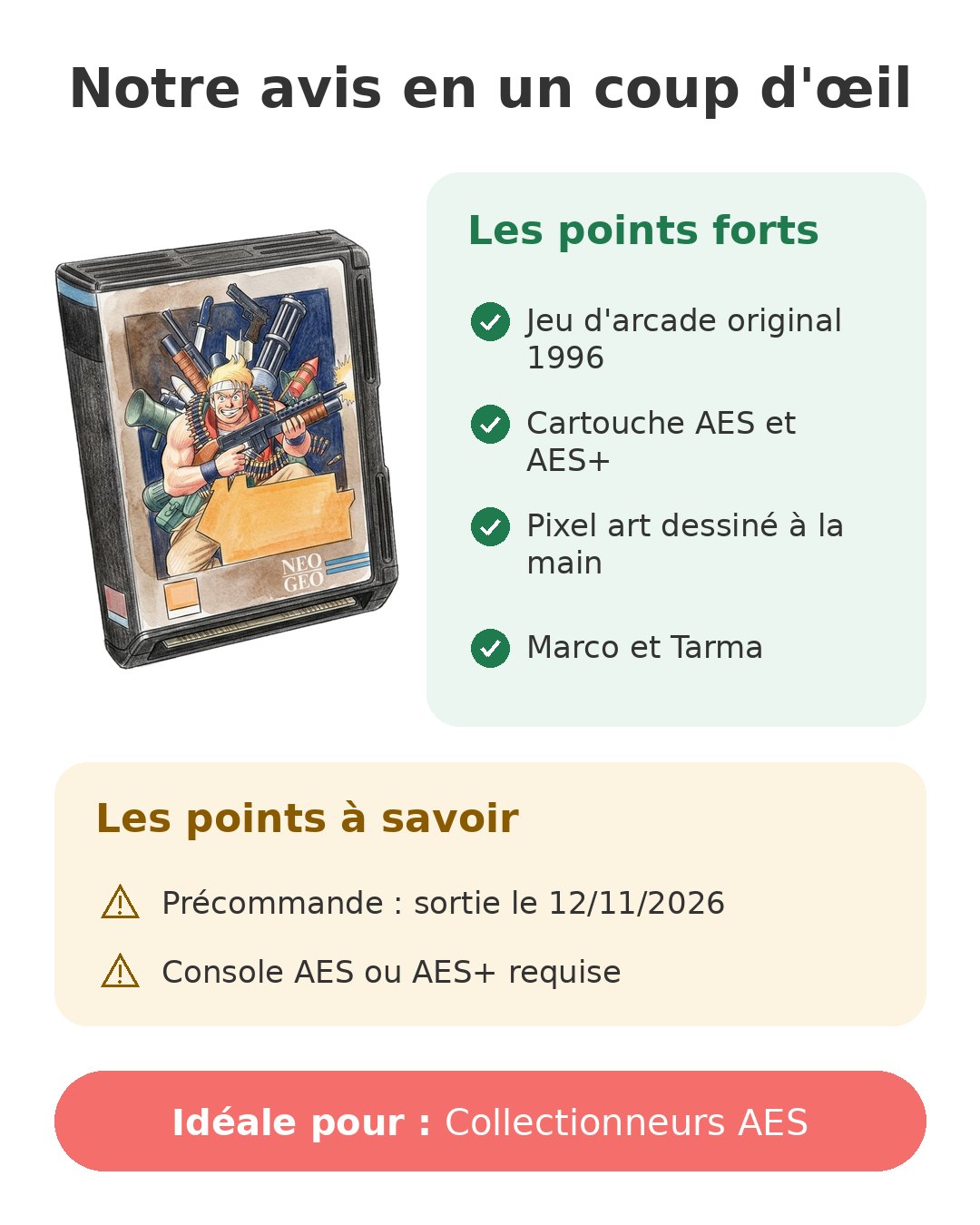 Notre avis en un coup d'œil sur Metal Slug AES