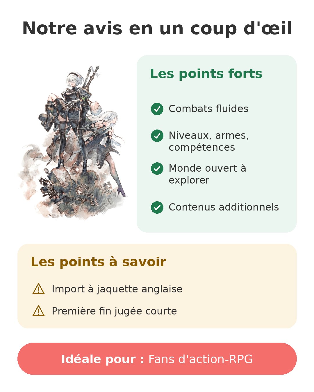 Notre avis en un coup d'œil sur NieR Automata PS4