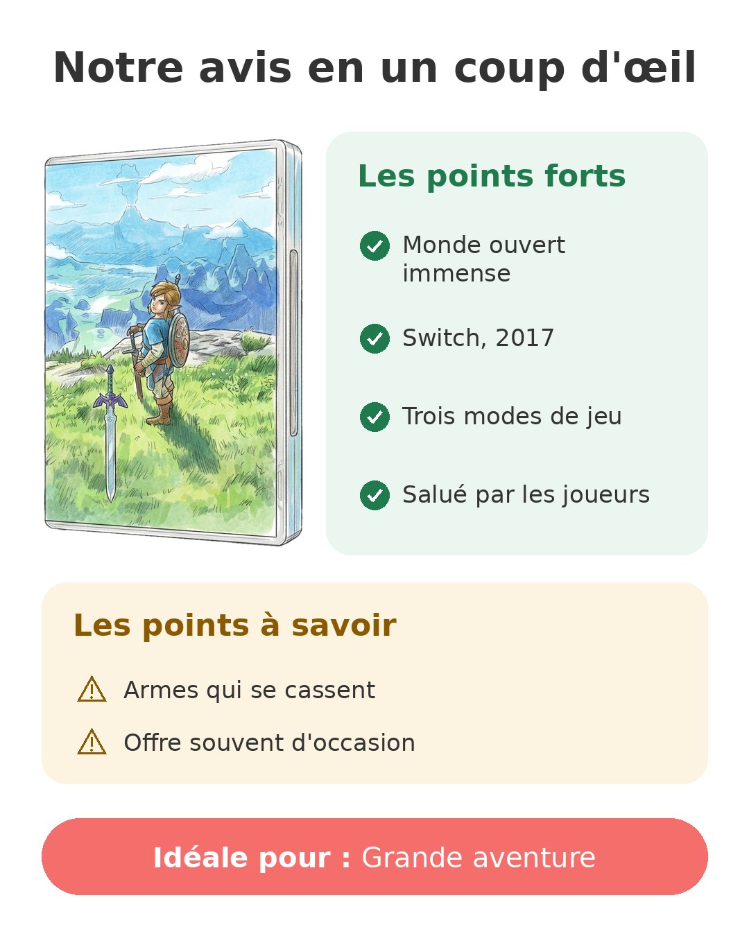Notre avis en un coup d'œil sur Zelda BotW Switch