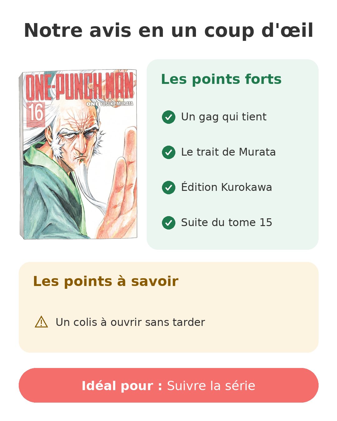 Notre avis en un coup d'œil sur One-Punch Man T16
