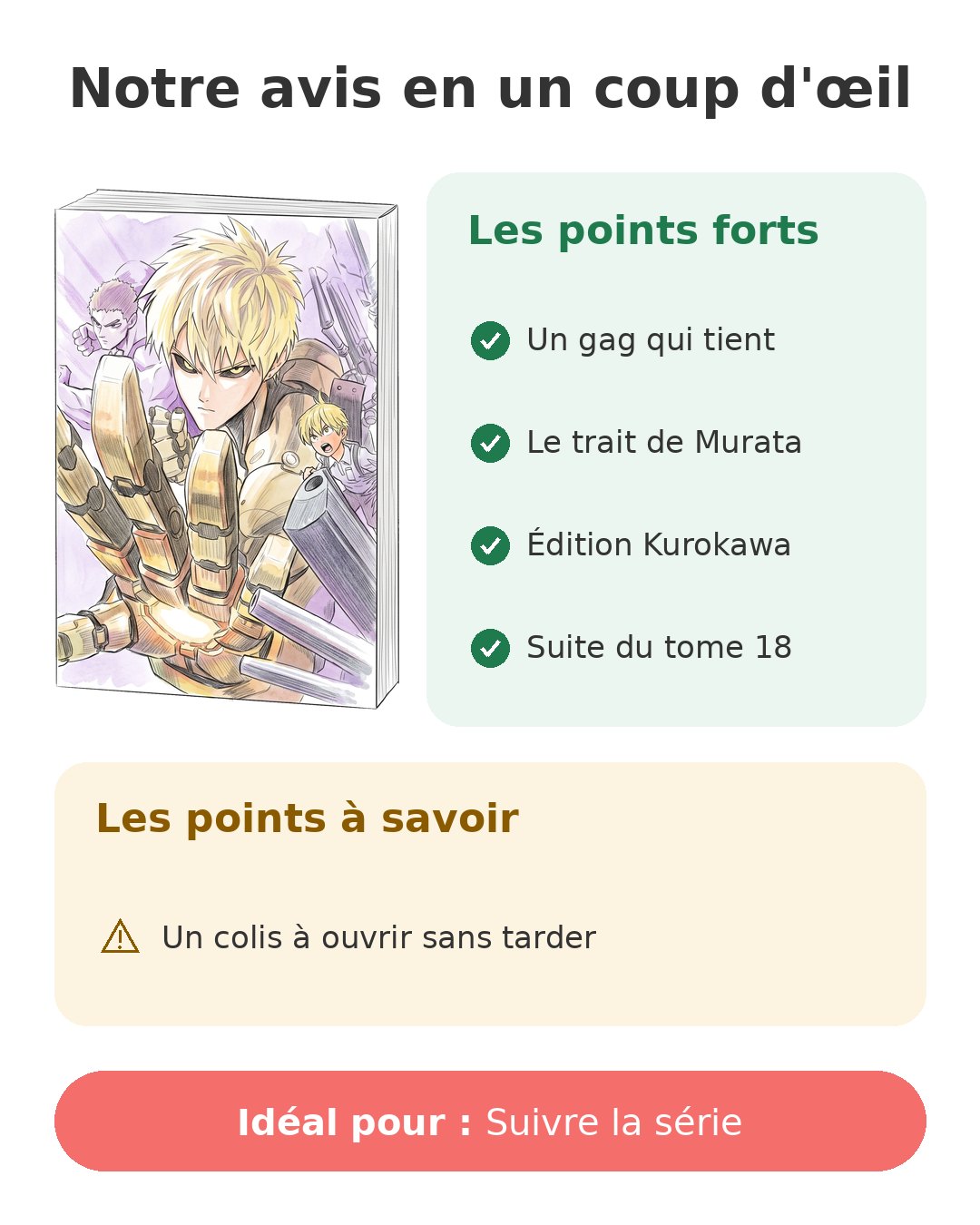 Notre avis en un coup d'œil sur One-Punch Man T19