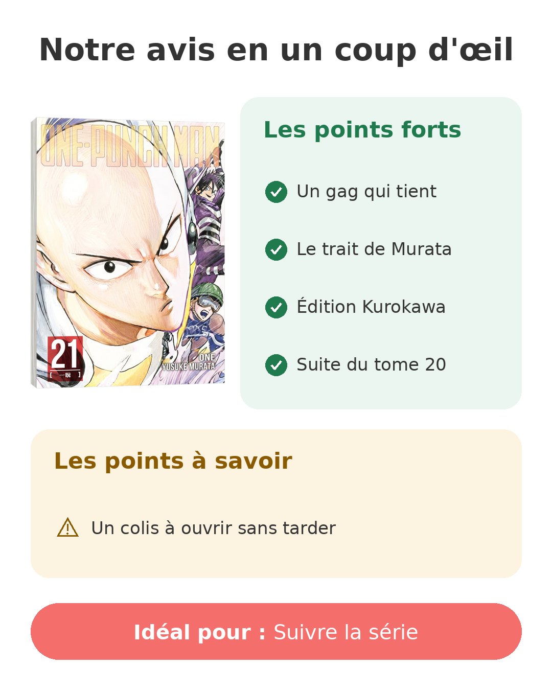 Notre avis en un coup d'œil sur One-Punch Man T21