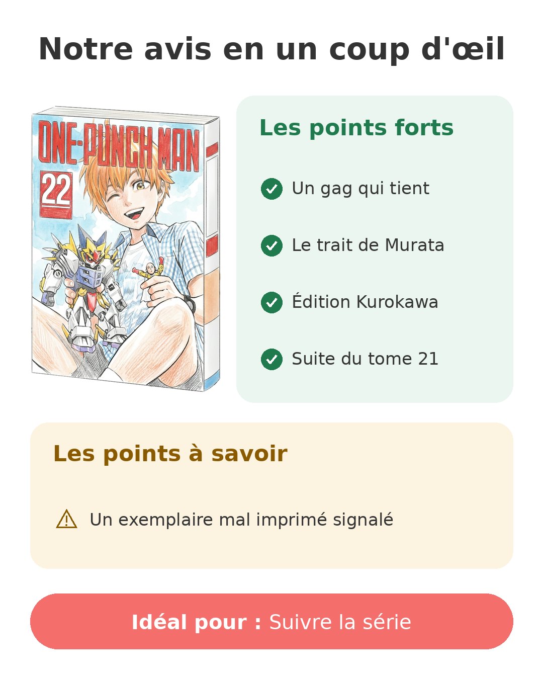 Notre avis en un coup d'œil sur One-Punch Man T22