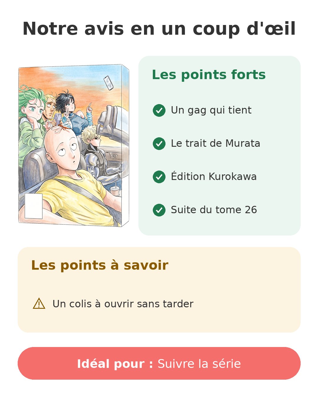 Notre avis en un coup d'œil sur One-Punch Man T27