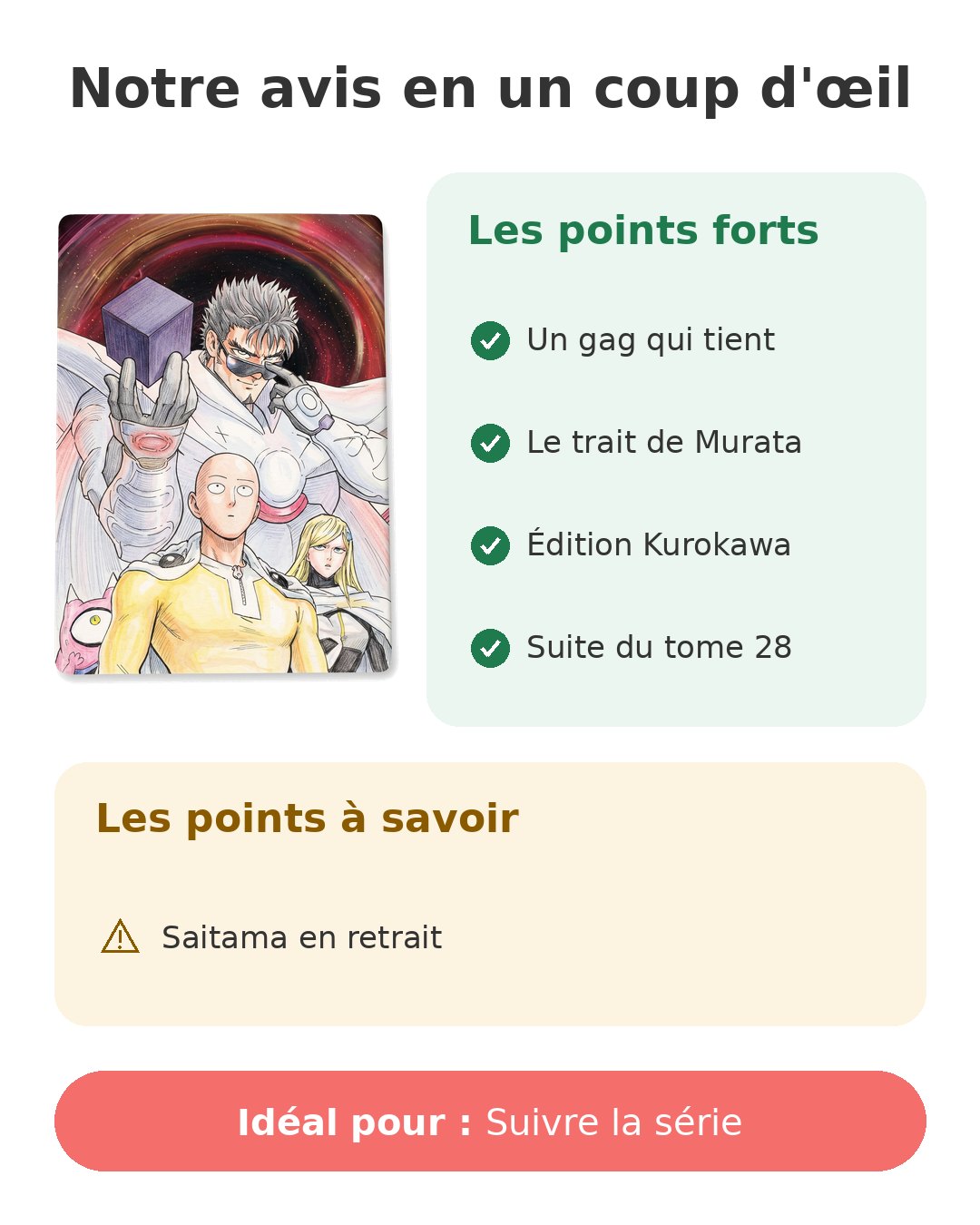 Notre avis en un coup d'œil sur One-Punch Man T29