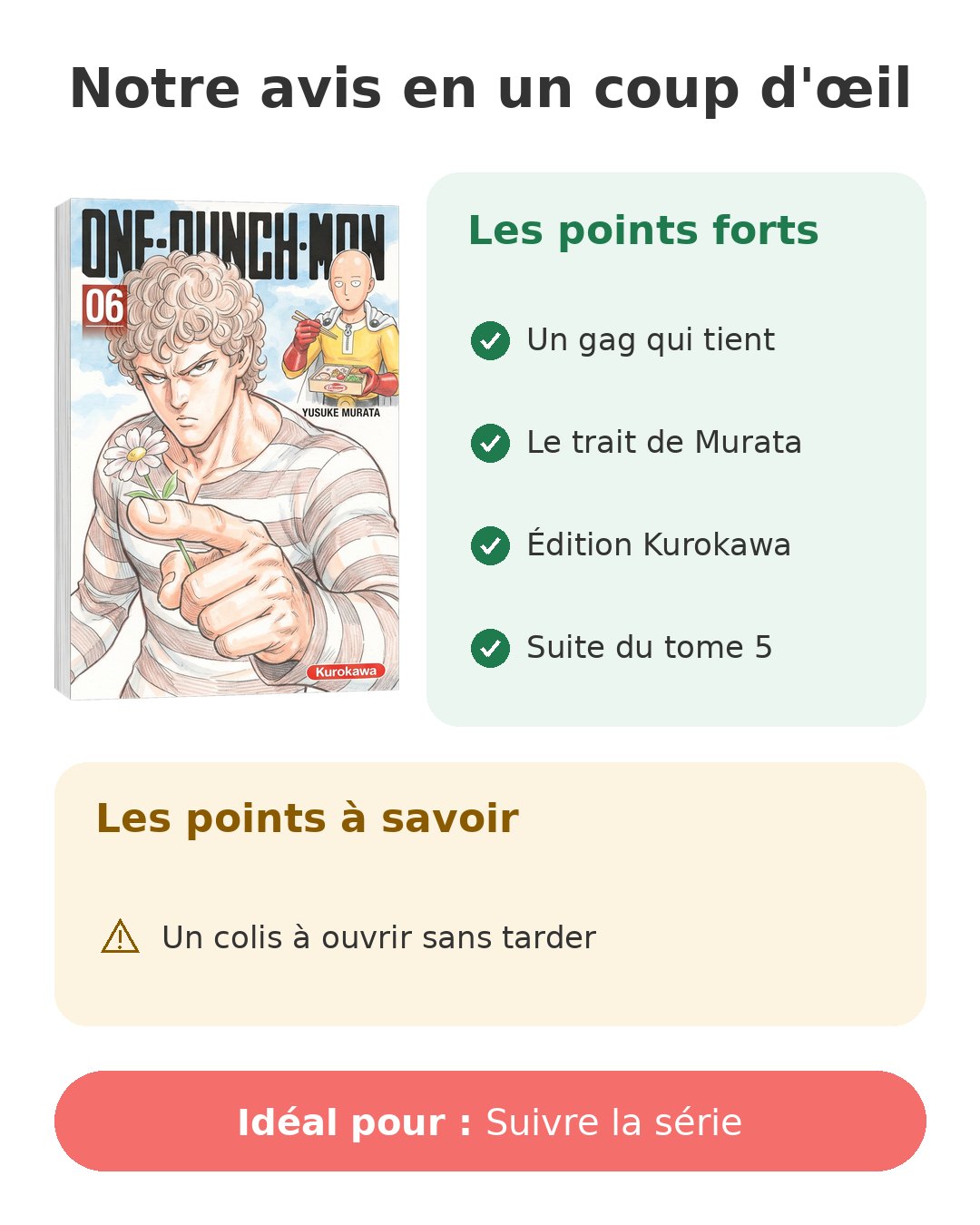 Notre avis en un coup d'œil sur One-Punch Man T6