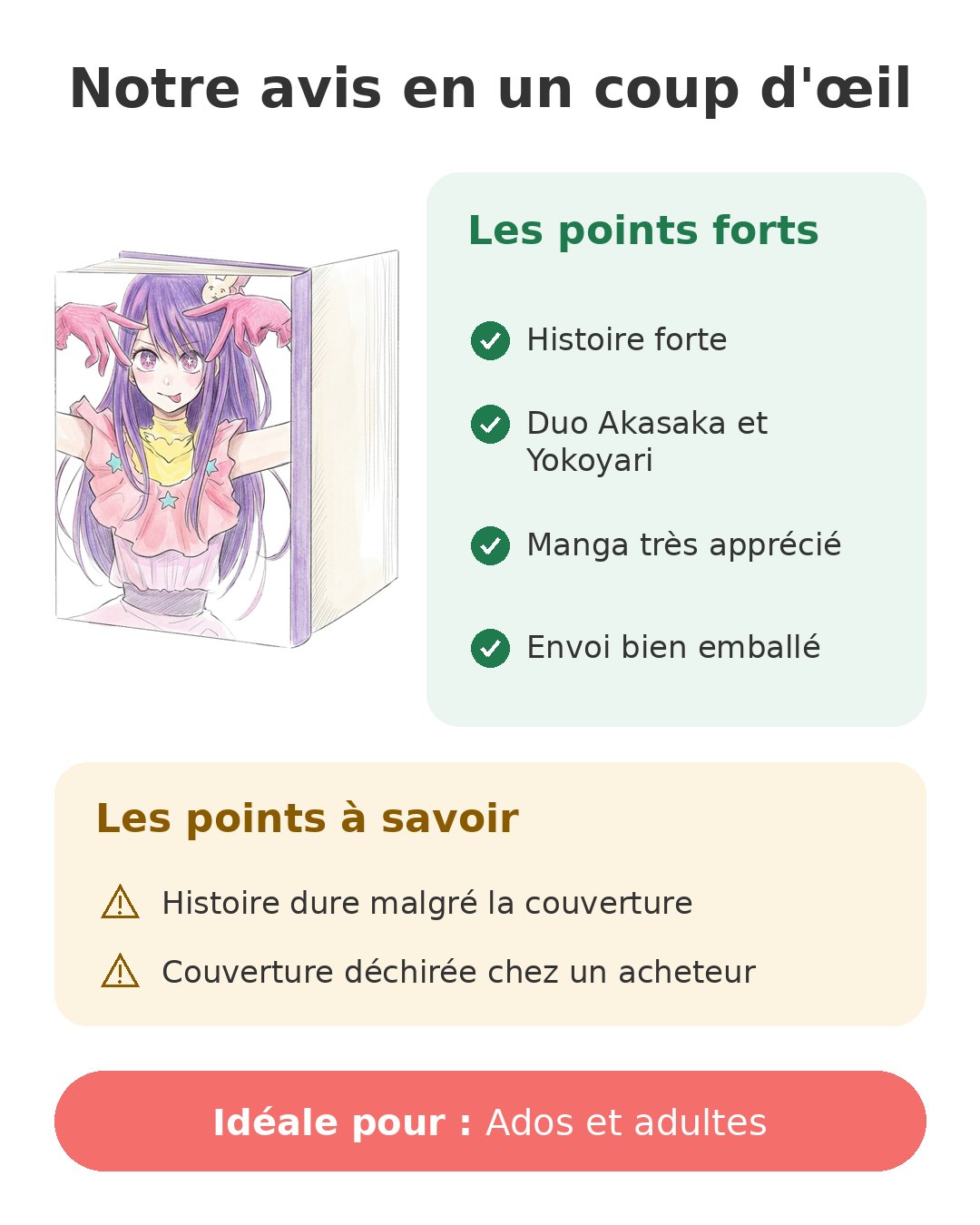 Notre avis en un coup d'œil sur Oshi no Ko T1