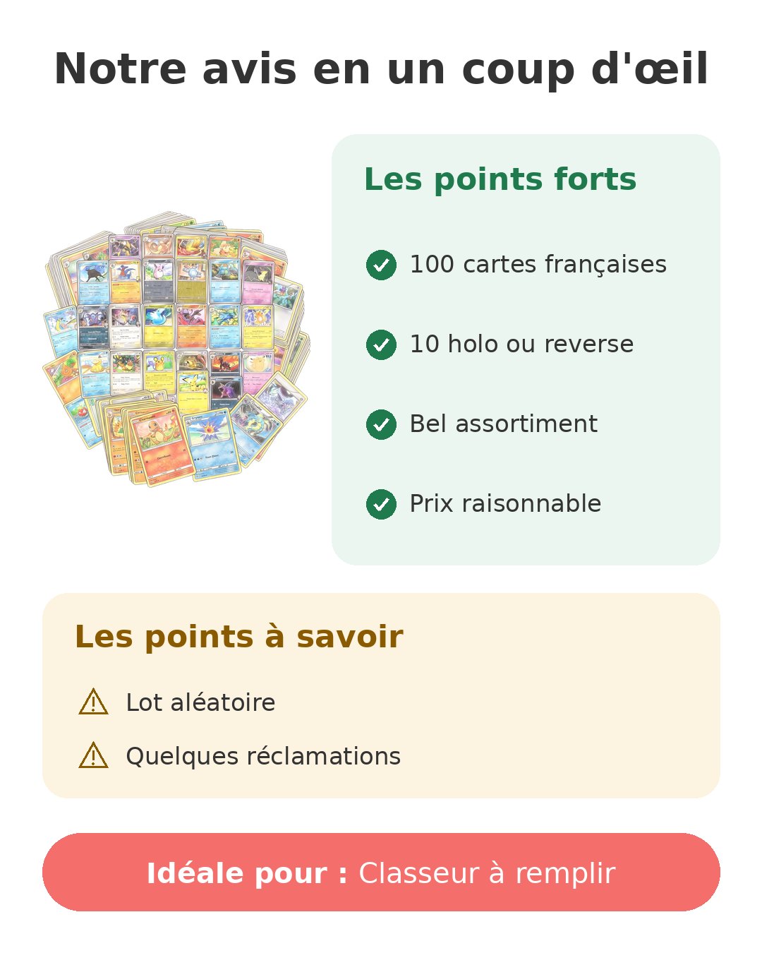 Notre avis en un coup d'œil sur Pack 100 cartes Pokémon