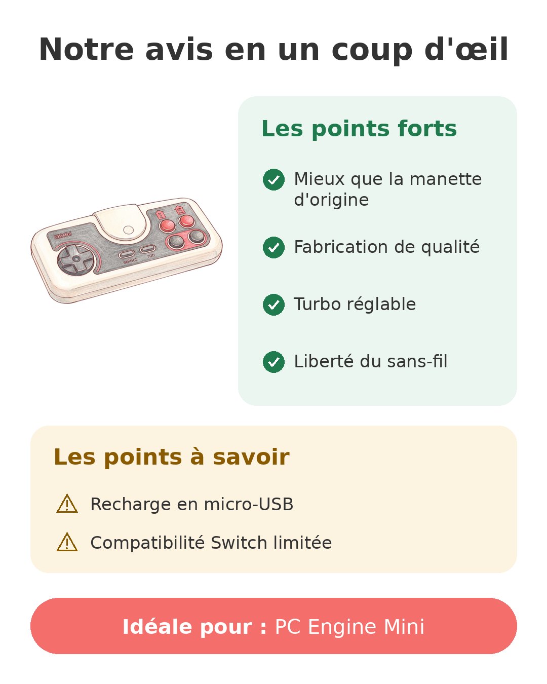 Notre avis en un coup d'œil sur 8BitDo PCE