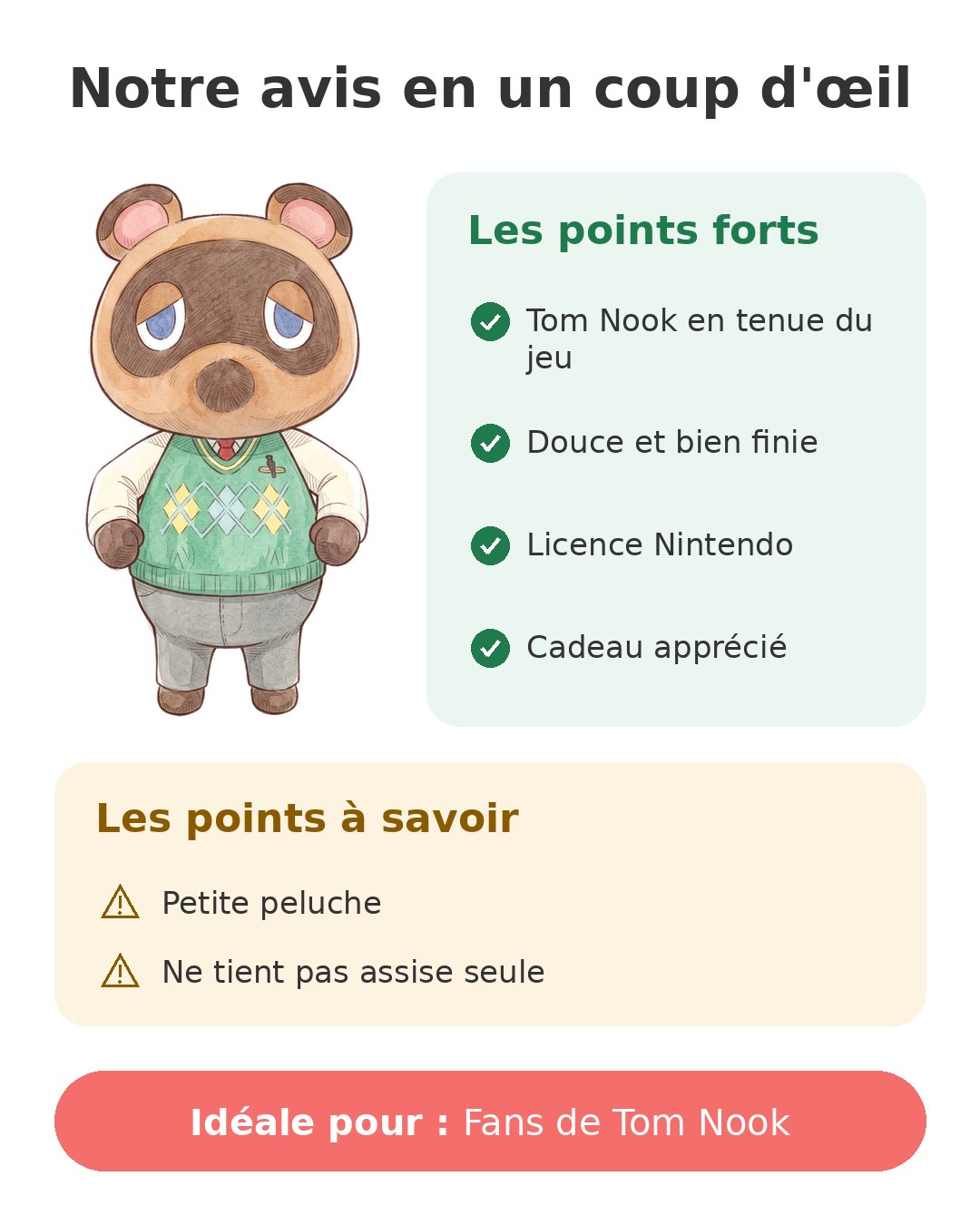 Notre avis en un coup d'œil sur Peluche Tom Nook